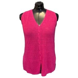 Liu Jo Luxury Linen Sleeveless Loose Fit Button Up Top Vest in Fushia Pink